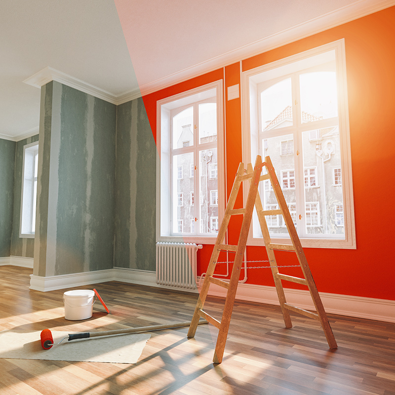 apartment interiors with orange wall painting in process kenner la